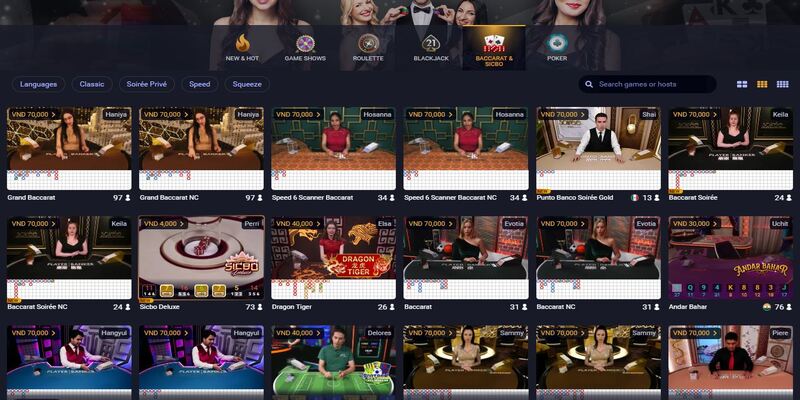 Đa dạng game Casino live để hội viên lựa chọn 